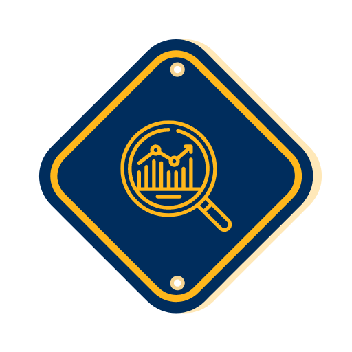 Icon with magnifying glass with bar chart and progress arrow for Recoversure's telematics integration